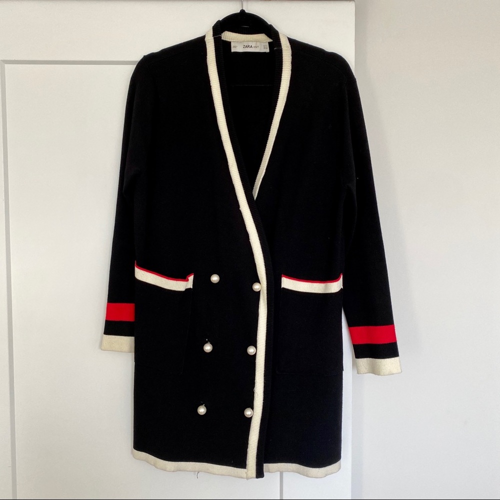 Zara Black Pearl Cardigan w contrast stripe - Picture 3 of 6